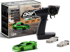 Turbo Racing 1:76 Scale Drift RC Car with Gyro Mini Full Proportional RTR 2.4GHZ Remote Control with 2 Replaceable Body Shell  (Multiple Colors)