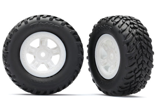 Traxxas Tires & wheels, assembled, glued (SCT white wheels, SCT off-road racing tires) (1 each, right & left) (7674X)