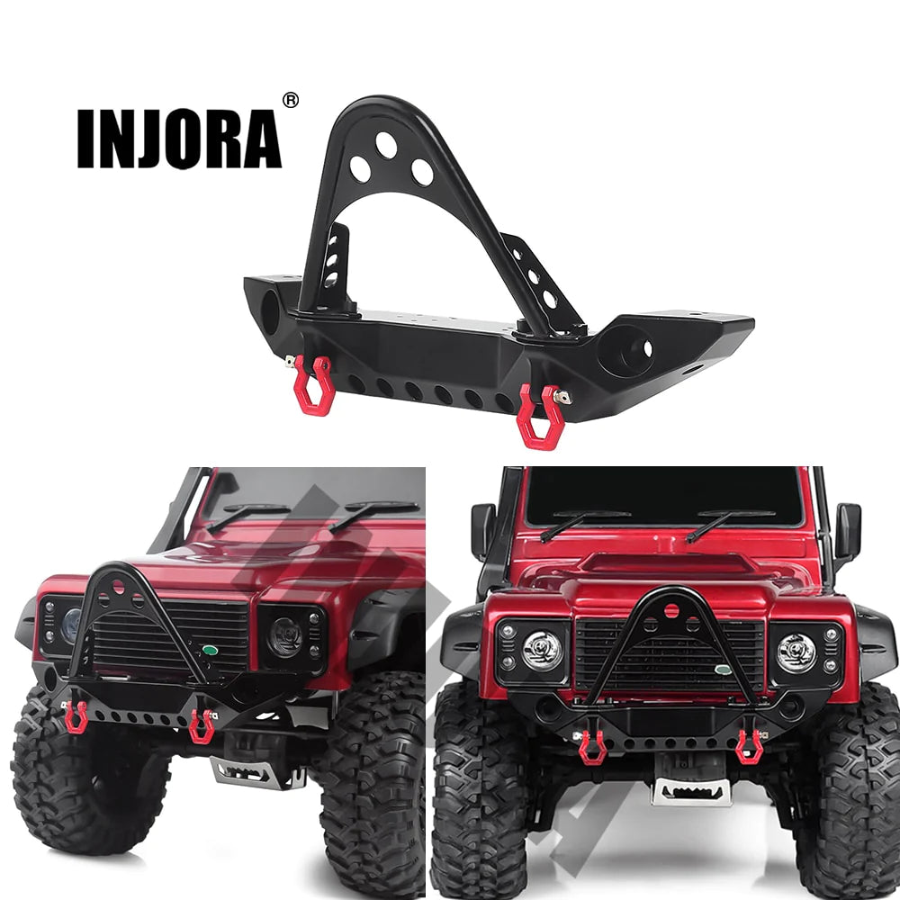 INJORA Black Metal Front Bumper with Lights for TRX4 SCX10 & SCX10 II (CRAW2017131)