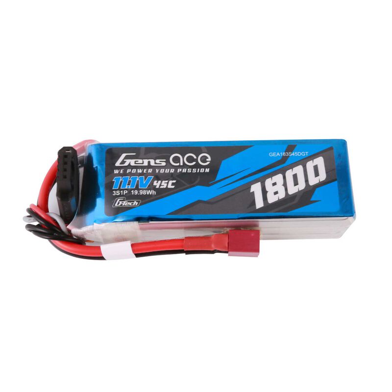 Gens Ace 11.1V 1800mAh 3S 45C G-Tech Smart LiPo Battery: Deans (GEA183S45DGT)