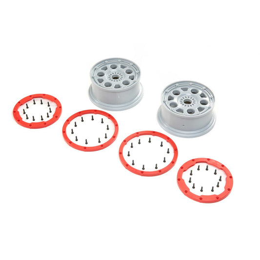 Losi 1/5 Front/Rear 4.75 Bead lock Wheels, 24mm Hex, Silver/Red (2): DBXL-E 2.0 (LOS45033)