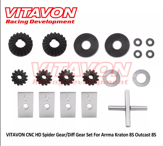 VITAVON: CNC HD Spider Gear/Diff Gear Set For Arrma Kraton 8S Outcast 8S