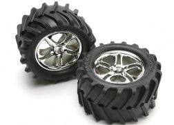 Traxxas Tires & heels, Assembled, Glued (SS (Split-Spoke) Chrome Wheels (5173)