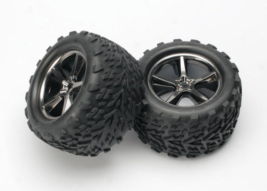 Traxxas Tires & wheels, assembled, glued (Gemini black chrome wheels, Talon tires, foam inserts) (2) (5374A)