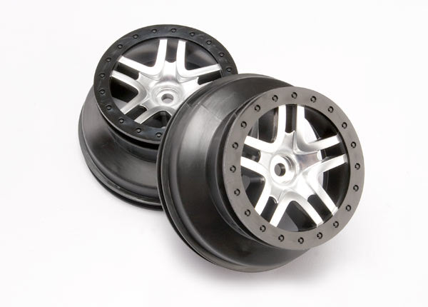 Traxxas Wheels, SCT Split-Spoke, Satin Chrome, Black Beadlock Style (6872)