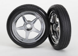 Traxxas Tires & wheels, assembled, glued (5-spoke chrome wheels, tires, foam inserts)  (6975)