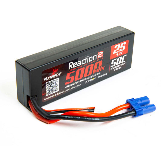 Dynamite 7.4V 5000mAh 2S 50C Reaction 2.0 Hardcase LiPo Battery: EC5 (DYNB5025H5)