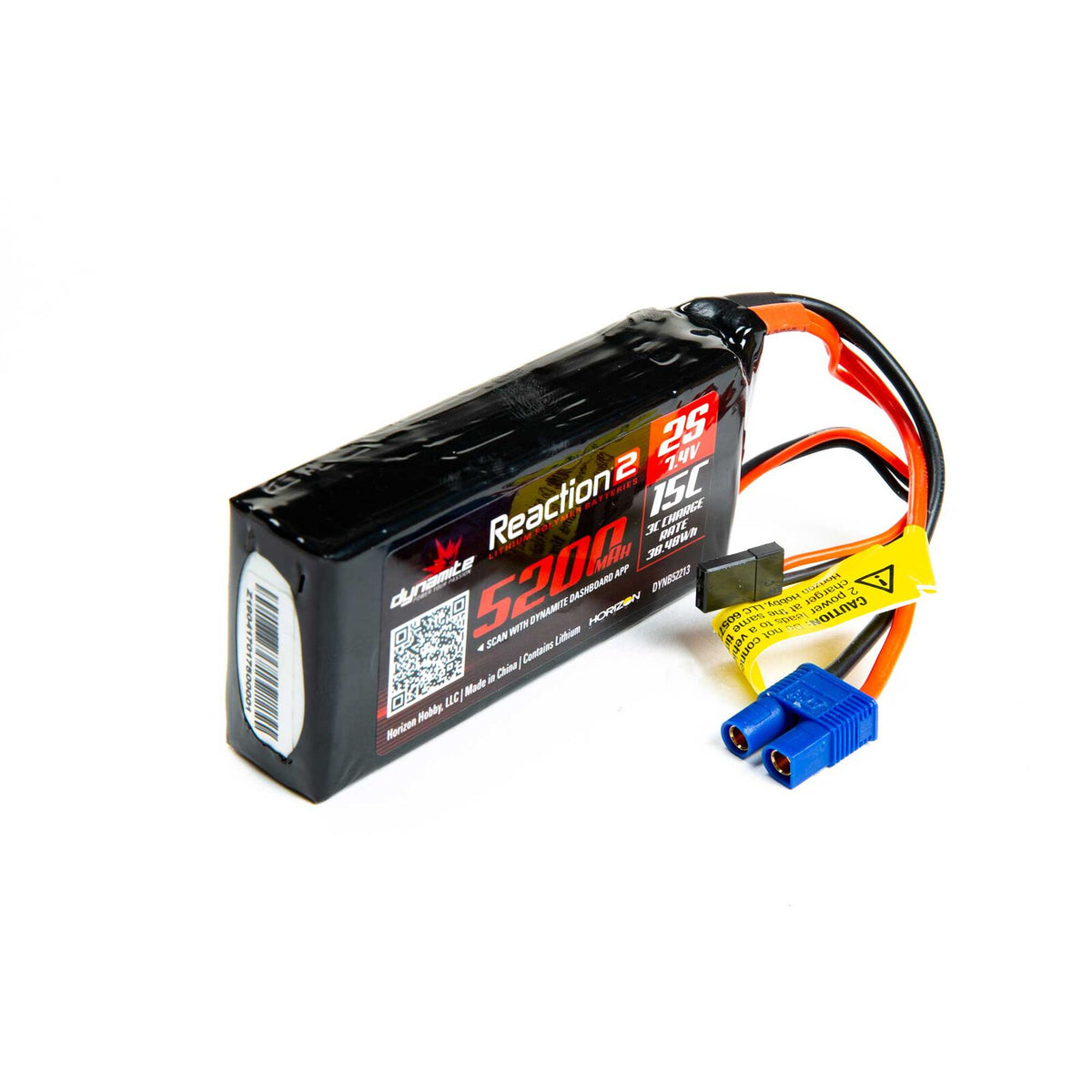 Dynamite 7.4V 5200mAh 2S 15C Reaction 2.0 LiPo Battery: Universal Receiver (DYNB52213)