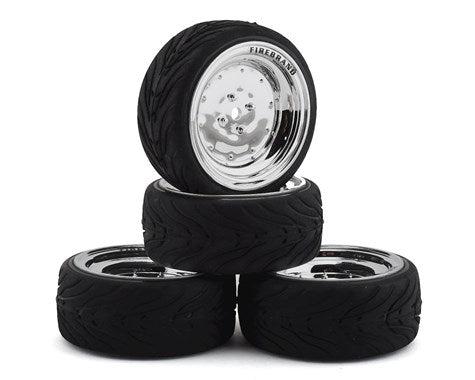 Firebrand RC Retrodrag RT3 Pre-Mounted On-Road Tires (4) (Chrome) w/Fang Tires, 12mm Hex & 3mm Offset (FBR1WHERET690)